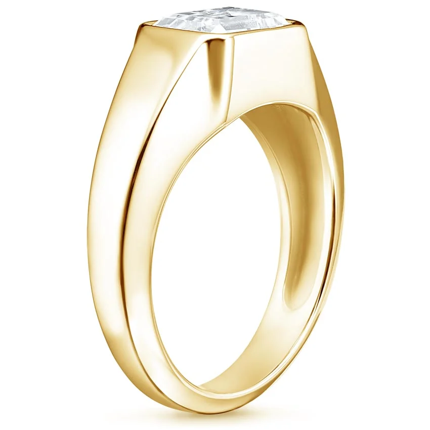 Radiant Cut Bezel Set Diamond Ring, Wide Band Engagement Ring, Minimalist Luxury Solitaire Ring