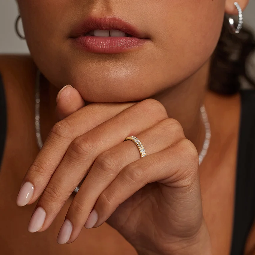 Emerald Cut Diamond Band Ring, Baguette & Round Diamond Wedding Band, Minimalist Eternity Band