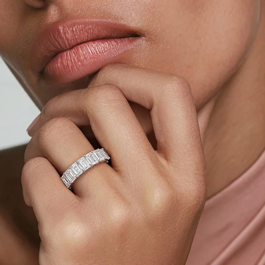 Emerald Cut Diamond Eternity Band, Full Eternity Ring, Baguette Diamond Wedding Band