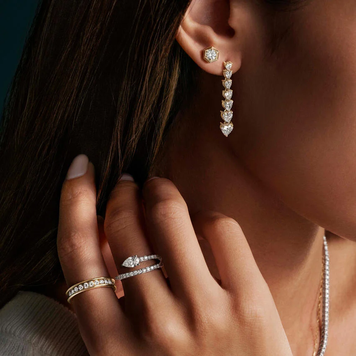 Hexagon Diamond Stud Earrings