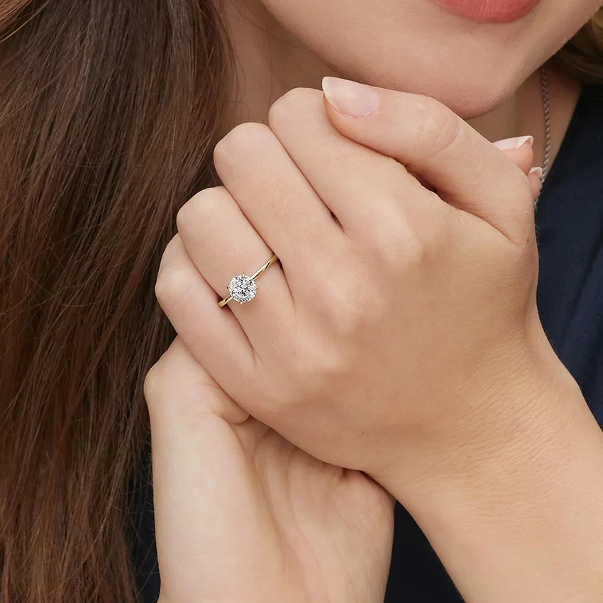 Emerald Cut Solitaire Engagement Ring, Hidden Halo Diamond Ring, Minimalist Prong Setting Ring