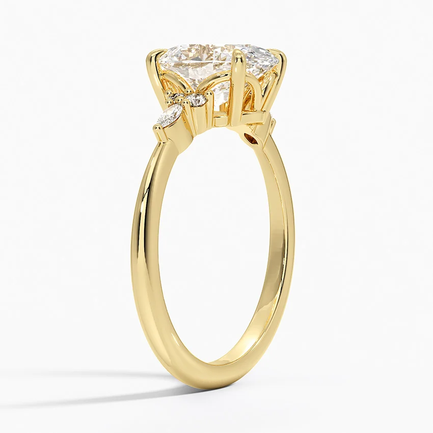 Oval Cut Moissanite Engagement Ring, Marquise Side Stone Diamond Ring