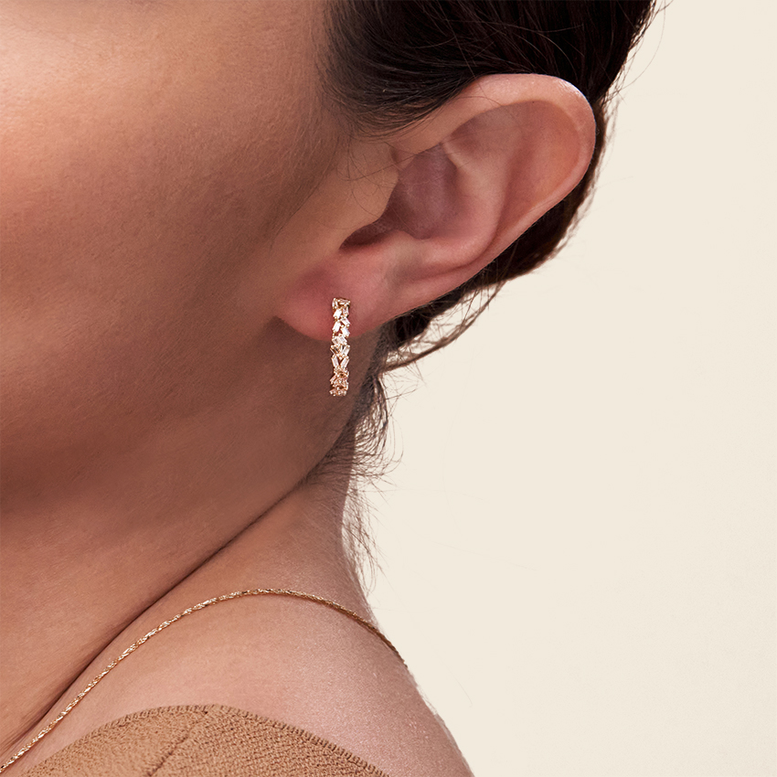 Baguette Diamond Hoop Earrings, Elegant Cluster Diamond Hoops