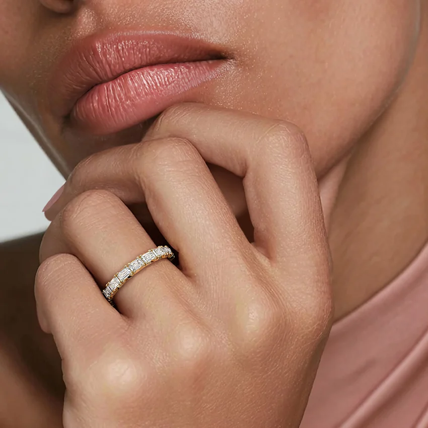 Baguette Diamond Eternity Ring, Full Eternity Wedding Band, Emerald Cut Diamond Band