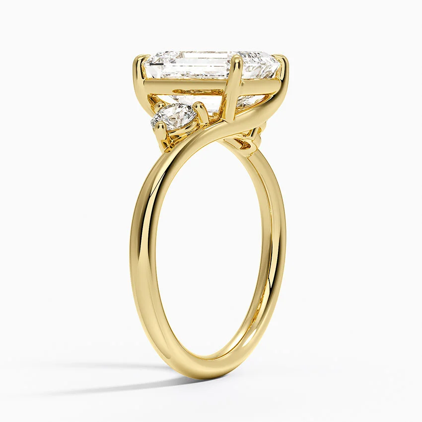 Emerald Cut Diamond Engagement Ring, 3 Stone Ring, Split Shank Solitaire