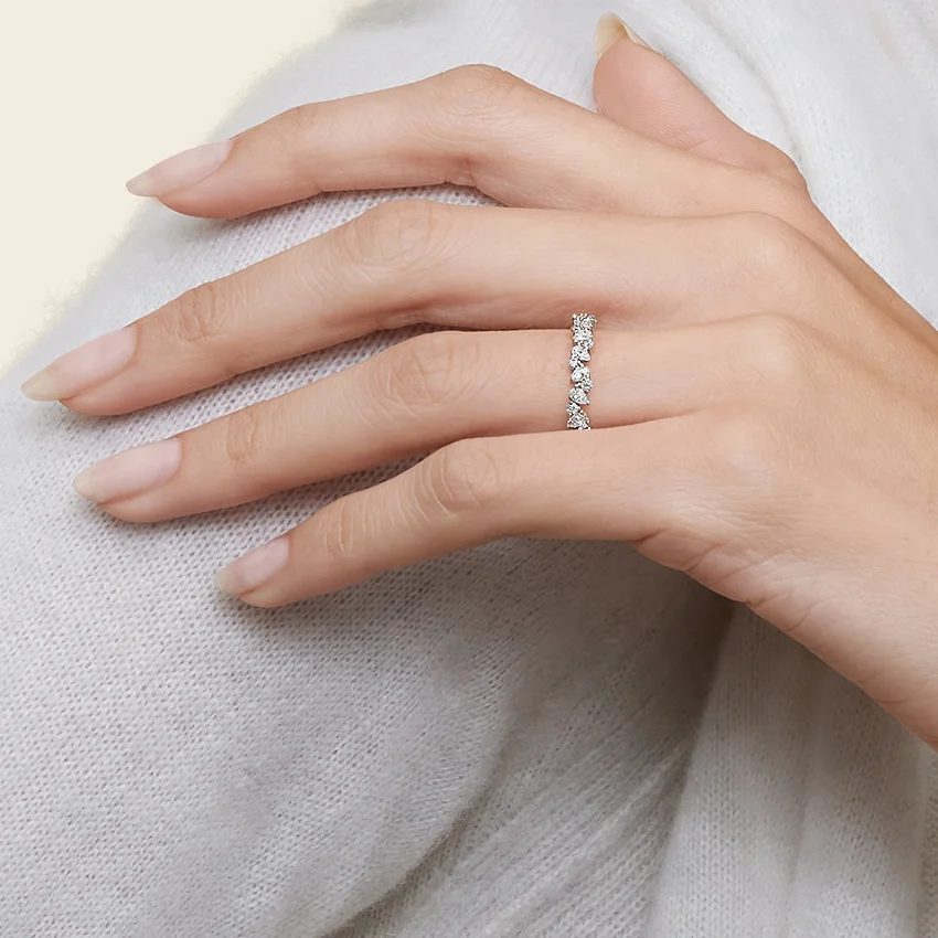 Pear & Round Diamond Half Eternity Ring, Alternating Teardrop Diamond Band, Solid Gold Wedding Band