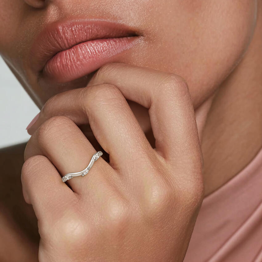 Marquise Diamond Curved Wedding Band, V Shape Stacking Ring, Minimalist Contour Ring