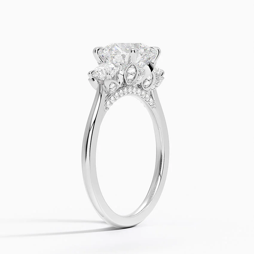 Three Stone Round Diamond Engagement Ring, Classic Trilogy Ring, Solid Gold Proposal Ring