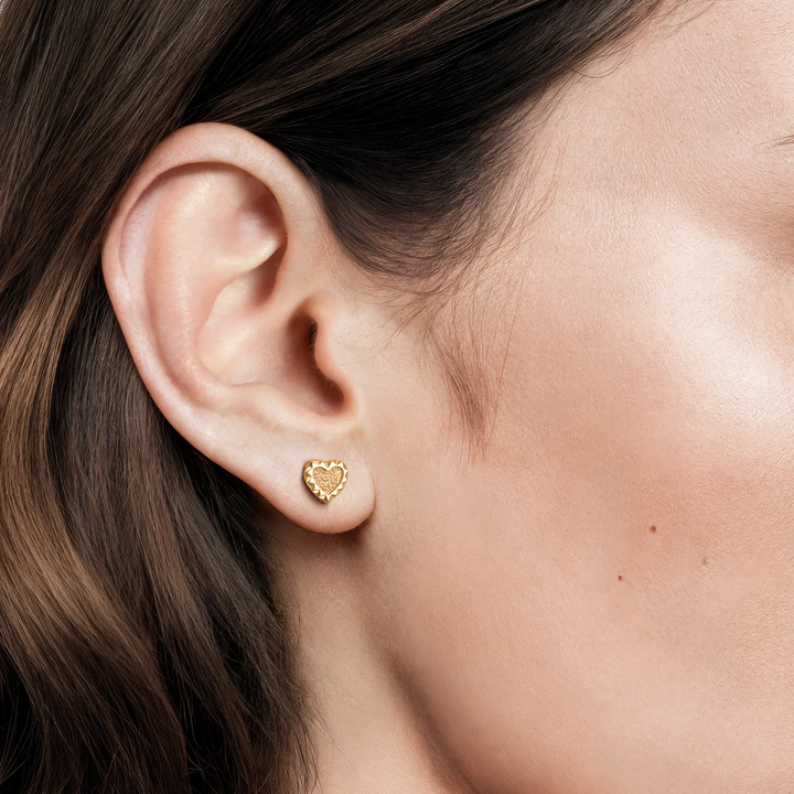 Minimalist Heart Stud Earrings, Textured Heart Earrings, Tiny Gold Heart Studs