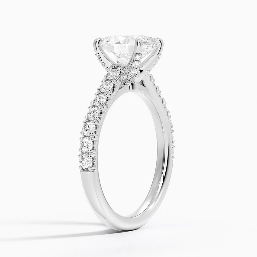 Oval Cut Diamond Engagement Ring, Hidden Halo Pavé Ring, Solid Gold Solitaire Ring