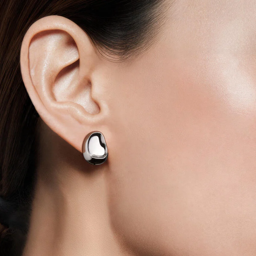 Minimalist Silver Pebble Stud Earrings, Organic Dome Earrings, Modern Abstract Studs