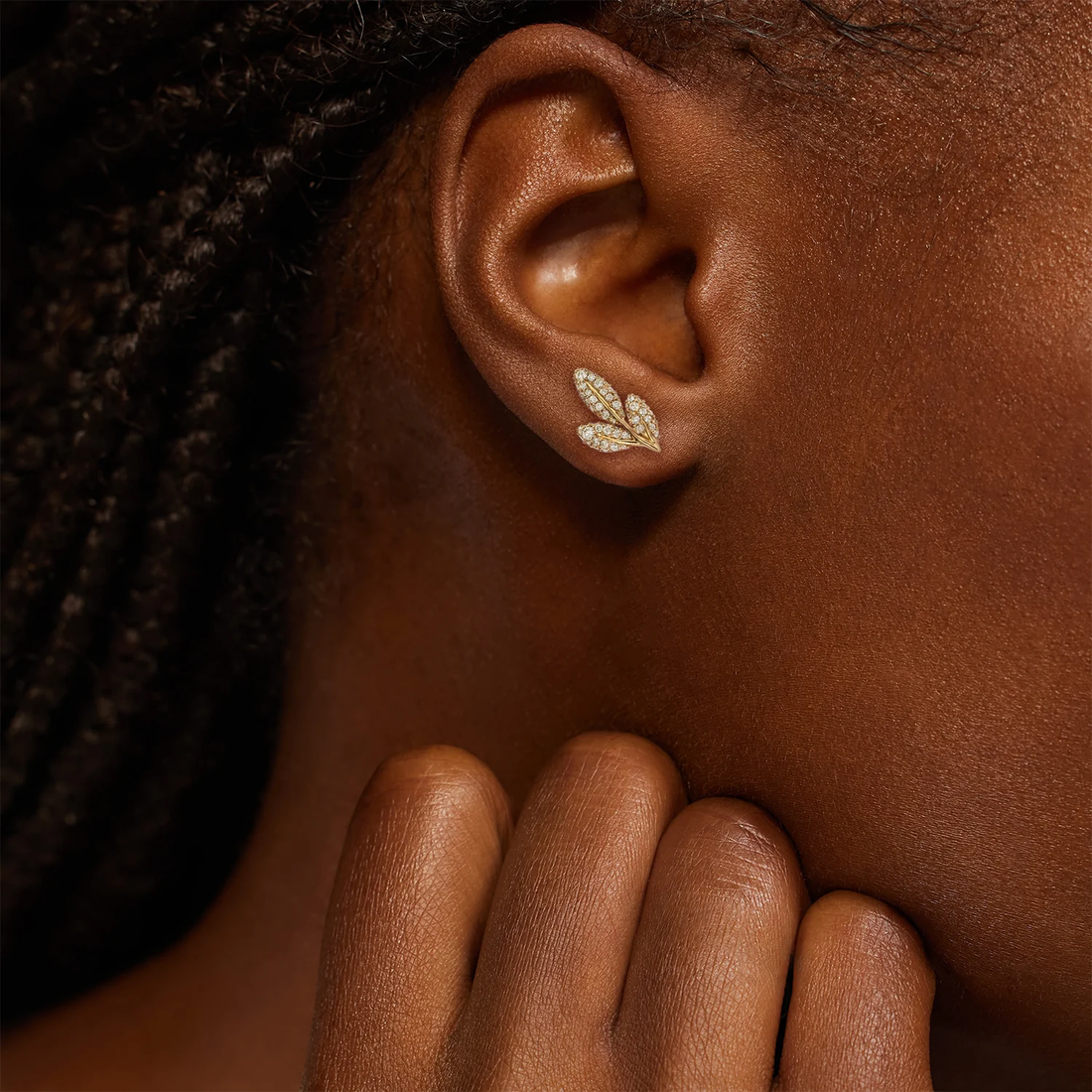 Dainty Diamond Leaf Stud Earrings, Nature-Inspired Pave Diamond Earrings