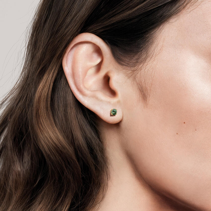 Minimalist Round Gemstone Earrings, Tiny Everyday Studs, Green Sapphire Stud Earrings