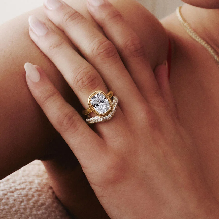 Cushion Cut Bezel Set Diamond Engagement Ring, Minimalist Solitaire Ring