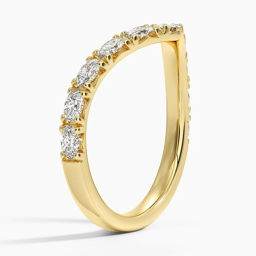 Chevron Diamond Wedding Band, V Shaped Diamond Ring, Curved Stacking Ring