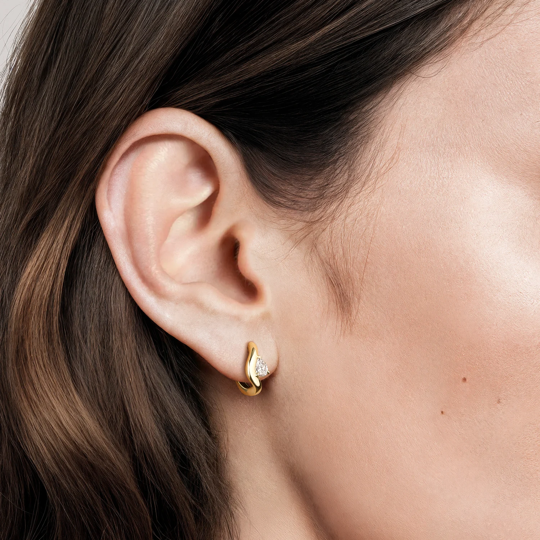 Pear Cut Diamond Huggie Earrings, Gold Teardrop Hoop Earrings, Minimalist Diamond Hoop Earrings