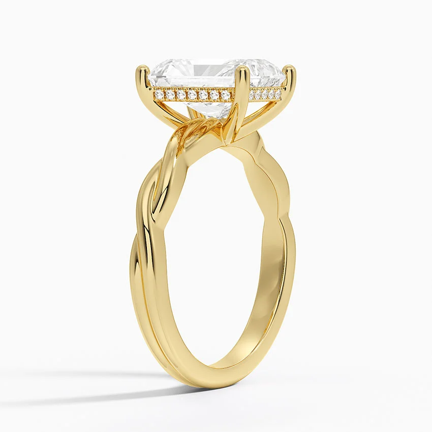 Radiant Cut Solitaire Engagement Ring with Twisted Band, 4 Prong Diamond Ring, Promise Ring for Women