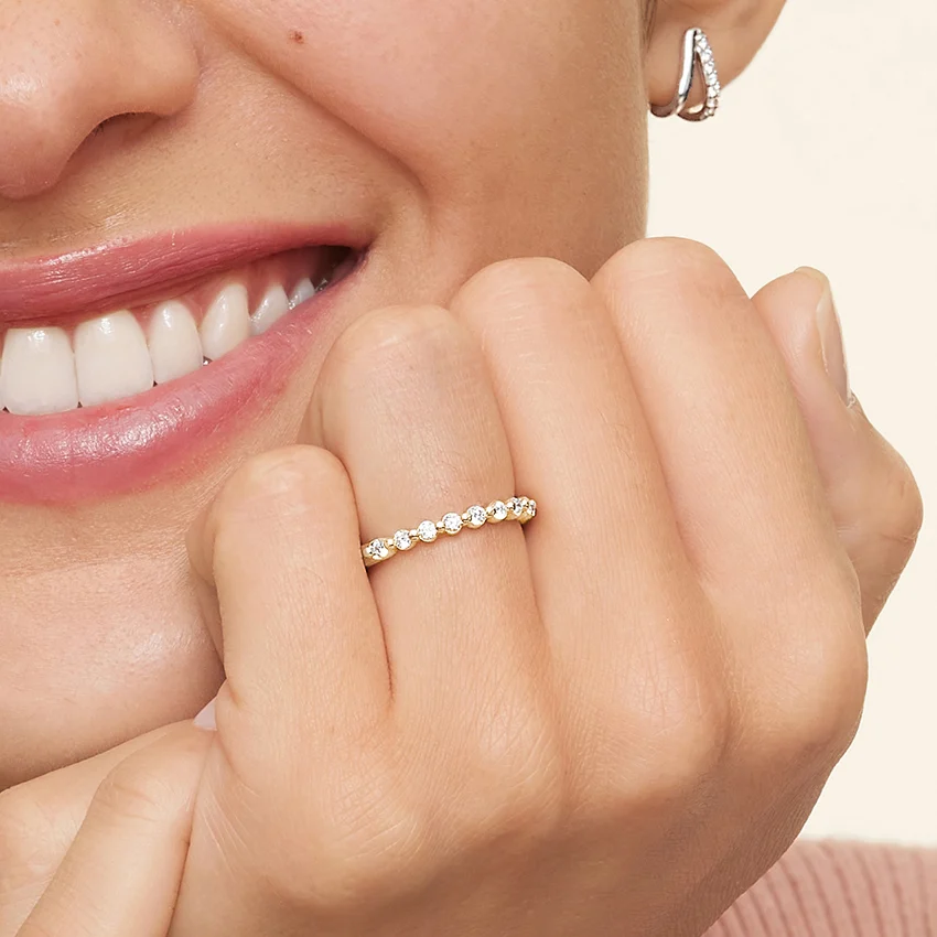 Minimalist Diamond Wedding Band, Round Cut Stackable Ring, Half Eternity Diamond Band