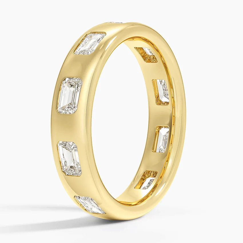 Emerald Cut Diamond Eternity Band, Bezel Set Wedding Ring, Solid Gold Minimalist Diamond Band