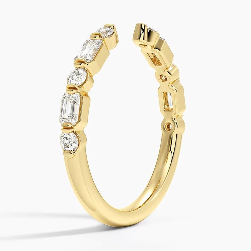 Open Diamond Cuff Ring, Baguette & Round Cut Diamond Ring, Minimalist Open Band Ring