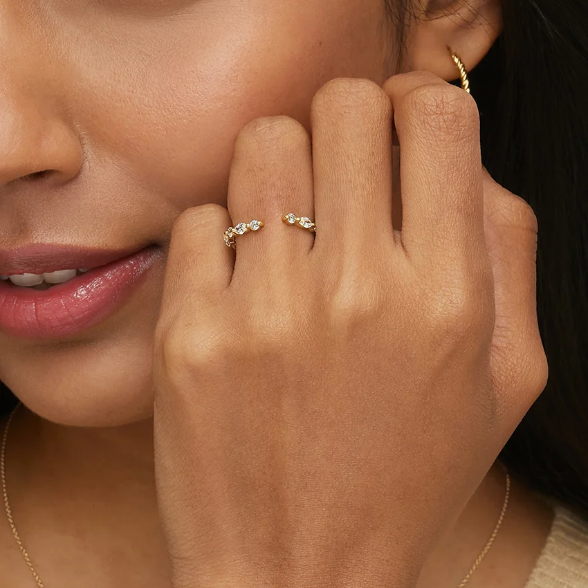 Minimalist Open Diamond Ring, Round Cut Lab Diamond Adjustable Cuff Ring, Stackable Statement Ring