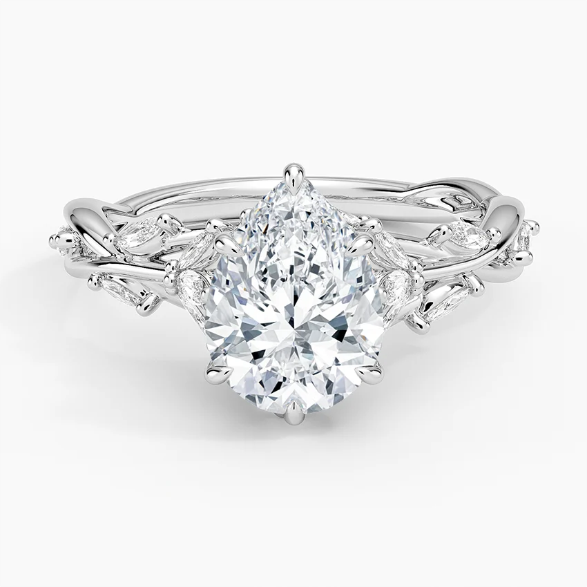 Pear Cut Moissanite Engagement Ring, Nature Inspired Vine Ring, Twisted Leaf Diamond Ring, Vintage Floral Bridal Ring, Solid Gold Promise Ring