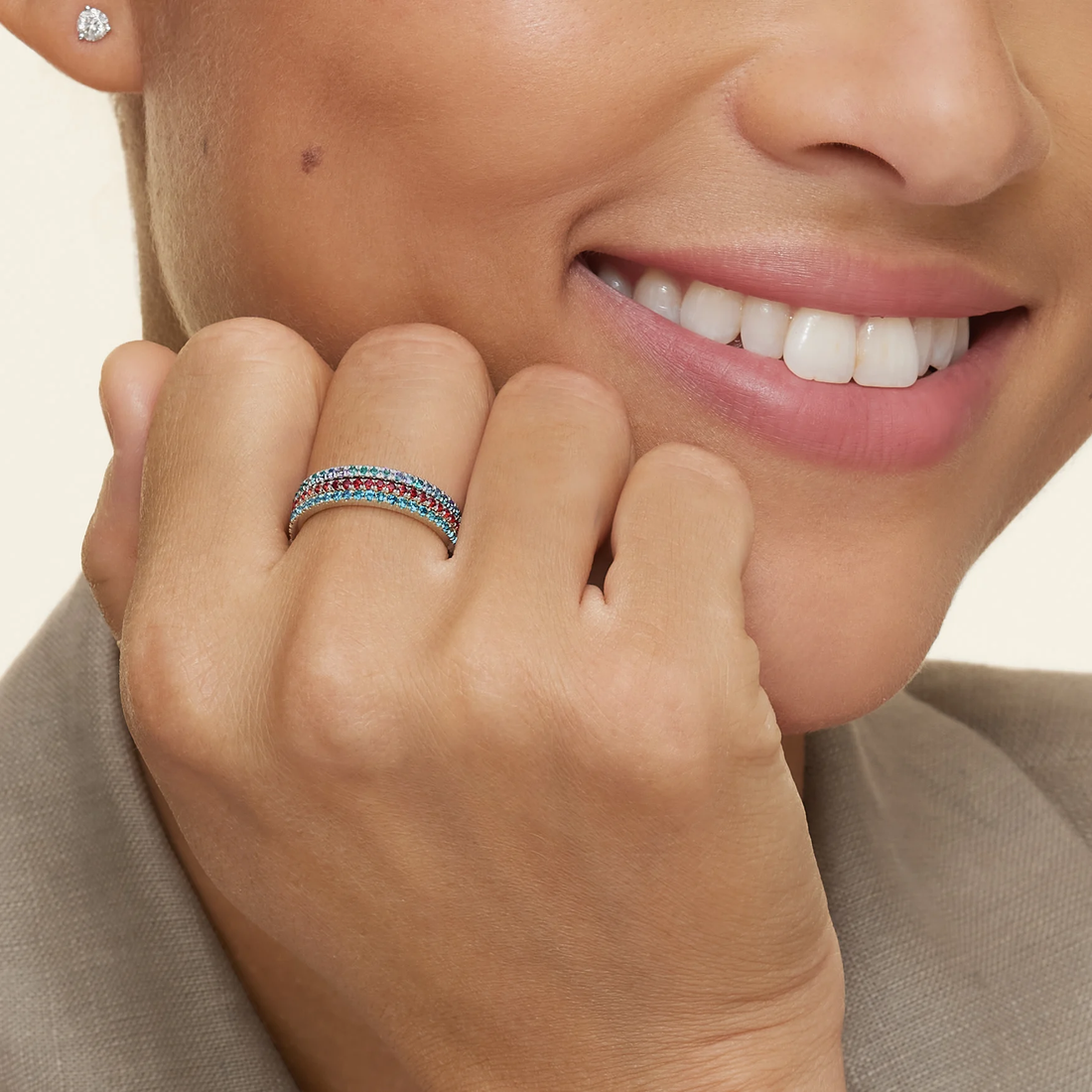 Blue Diamond Eternity Ring, Thin Stackable Band, Minimalist Wedding Band