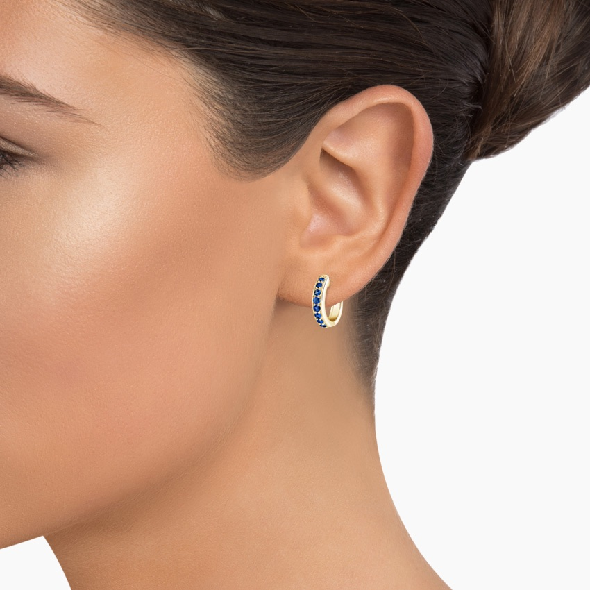 Blue Sapphire Huggie Hoop Earrings