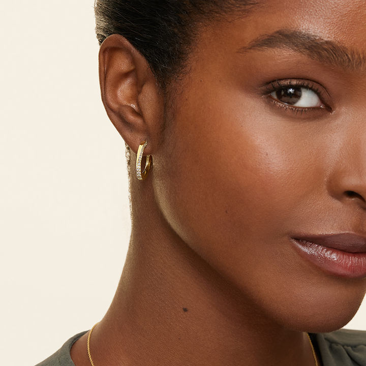 Diamond Hoop Earrings, Minimalist Pave Diamond Hoops, Modern Geometric Huggie Earrings