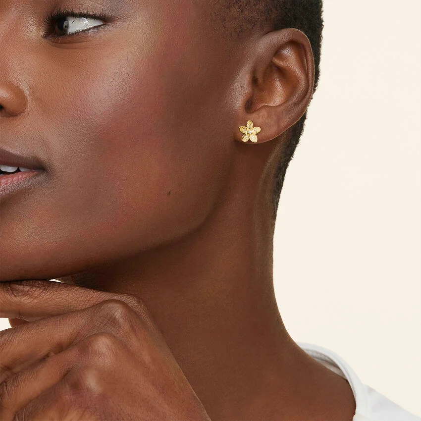 Diamond Flower Stud Earrings, Floral Diamond Earrings, Dainty Flower Studs