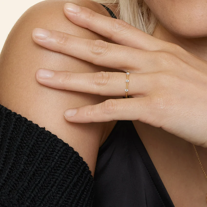 Minimalist Diamond Bezel Ring, Dainty Stackable Diamond Band, Everyday Gold Ring