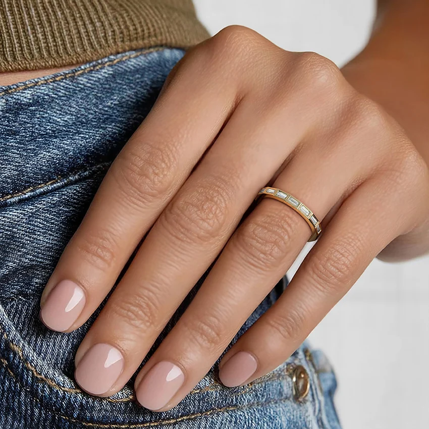 Baguette Diamond Eternity Band Ring, Minimalist Wedding Band, Anniversary Gift for Women
