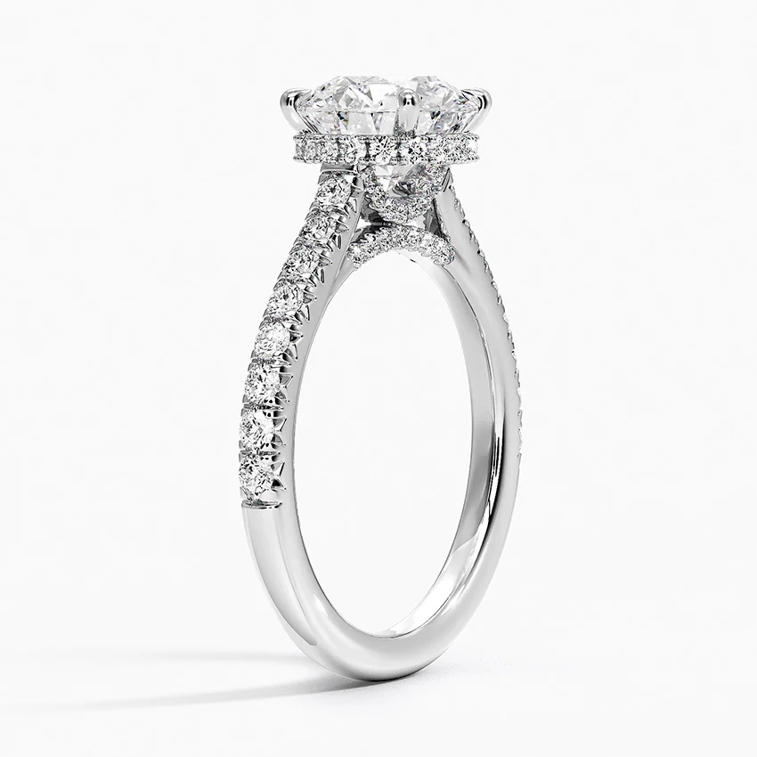 Round Cut Solitaire Diamond Engagement Ring, Pave Band Wedding Ring, Moissanite Bridal Ring