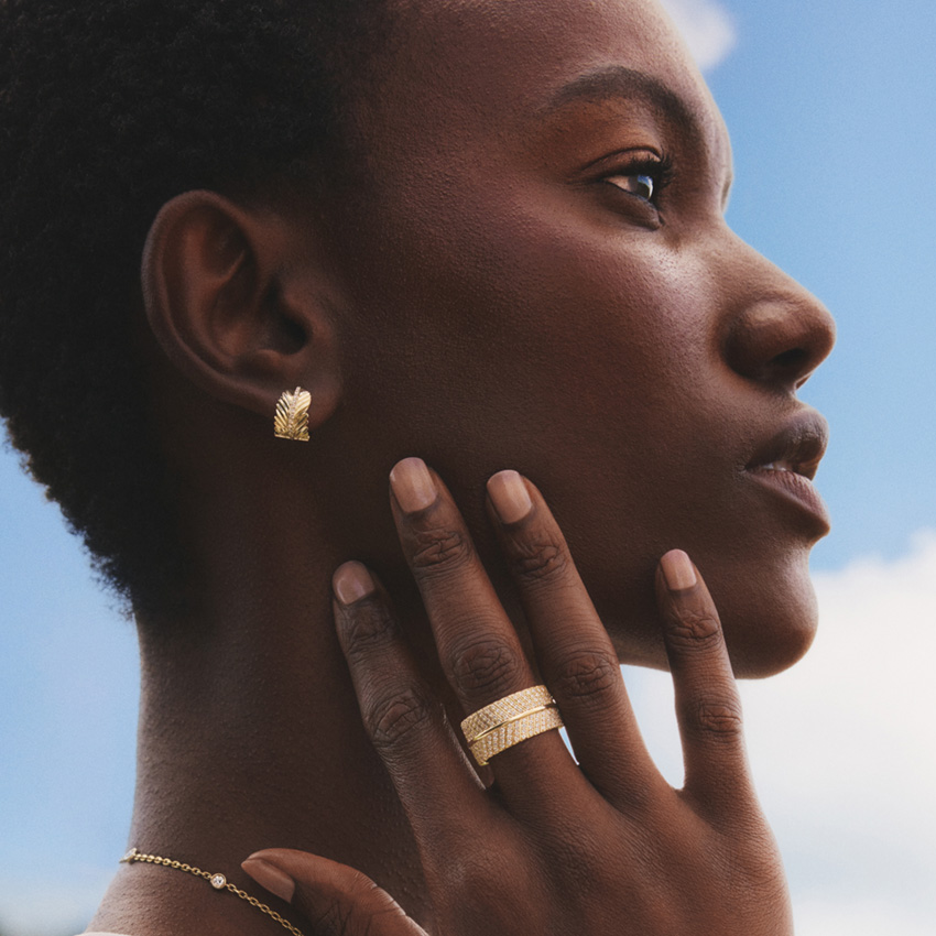 Diamond Leaf Huggie Earrings, Textured Nature-Inspired Gold Hoop Earrings