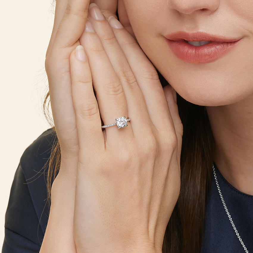 Oval Cut Diamond Engagement Ring, 4 Prong Solitaire Ring, Pave Diamond Band