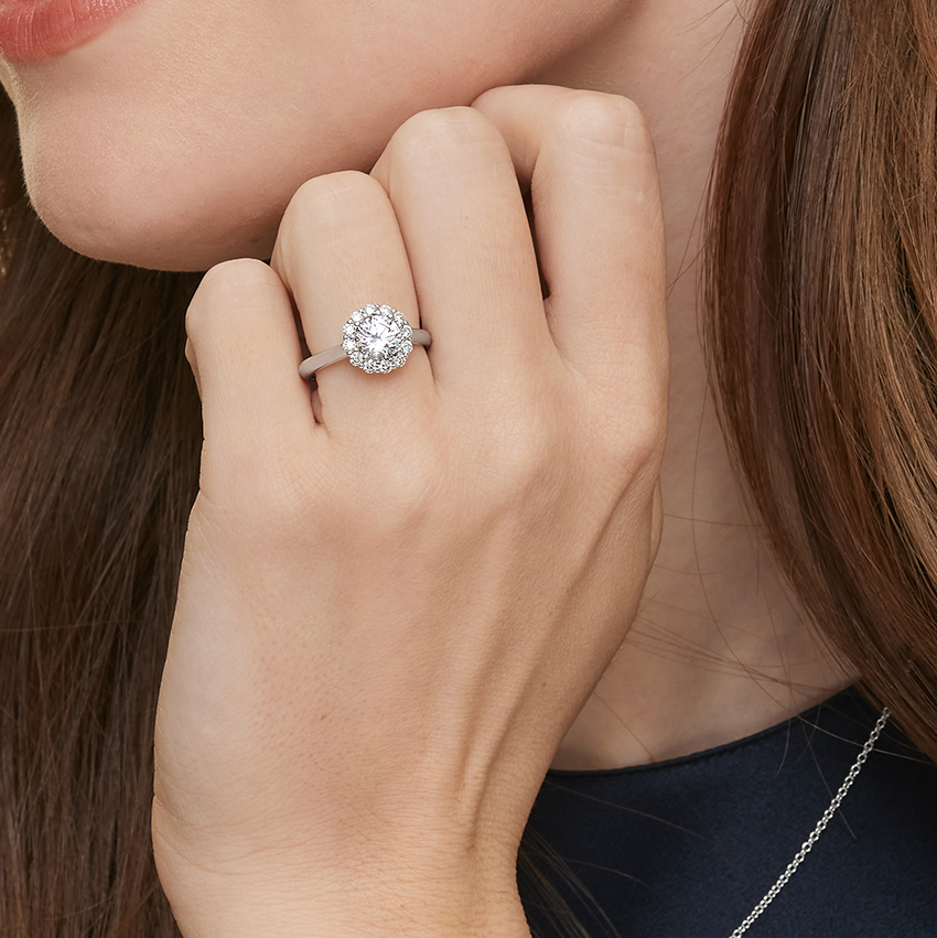 Round Brilliant Halo Diamond Engagement Ring, Classic Halo Bridal Ring, Lab Grown Diamond Ring