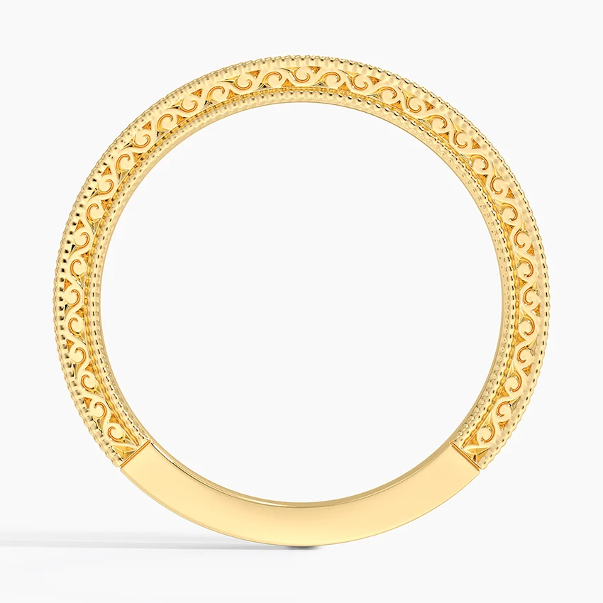 Vintage Engraved Ring, Minimalist Stackable Gold Band, Filigree Pattern Wedding Ring