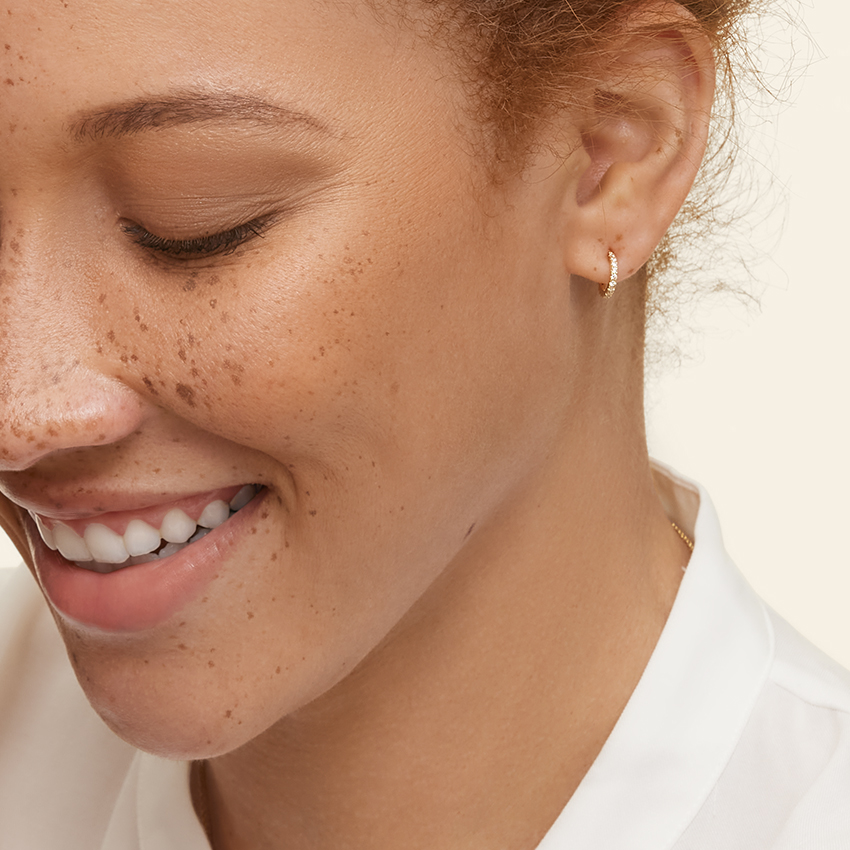 Diamond Huggie Hoop Earrings, Minimalist Diamond Hoop Studs, Everyday Diamond Huggies