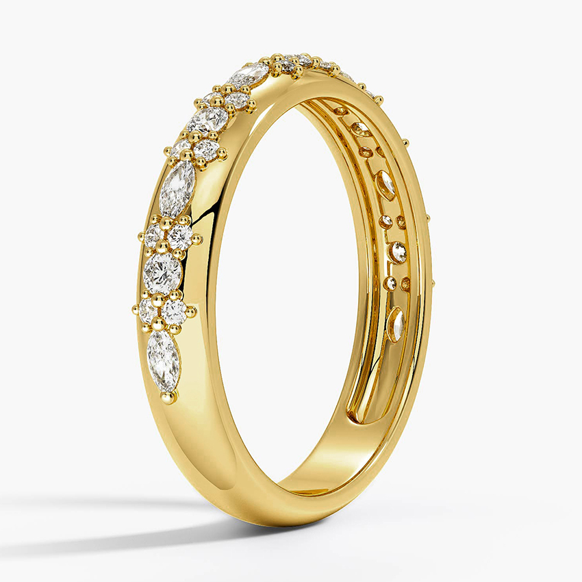 Marquise & Round Diamond Wedding Band, Curved Diamond Ring, Half Eternity Band