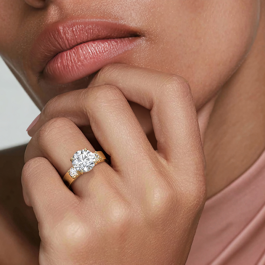 Three Stone Round Diamond Engagement Ring, Classic 3 Stone Diamond Ring, Bridal Proposal Ring
