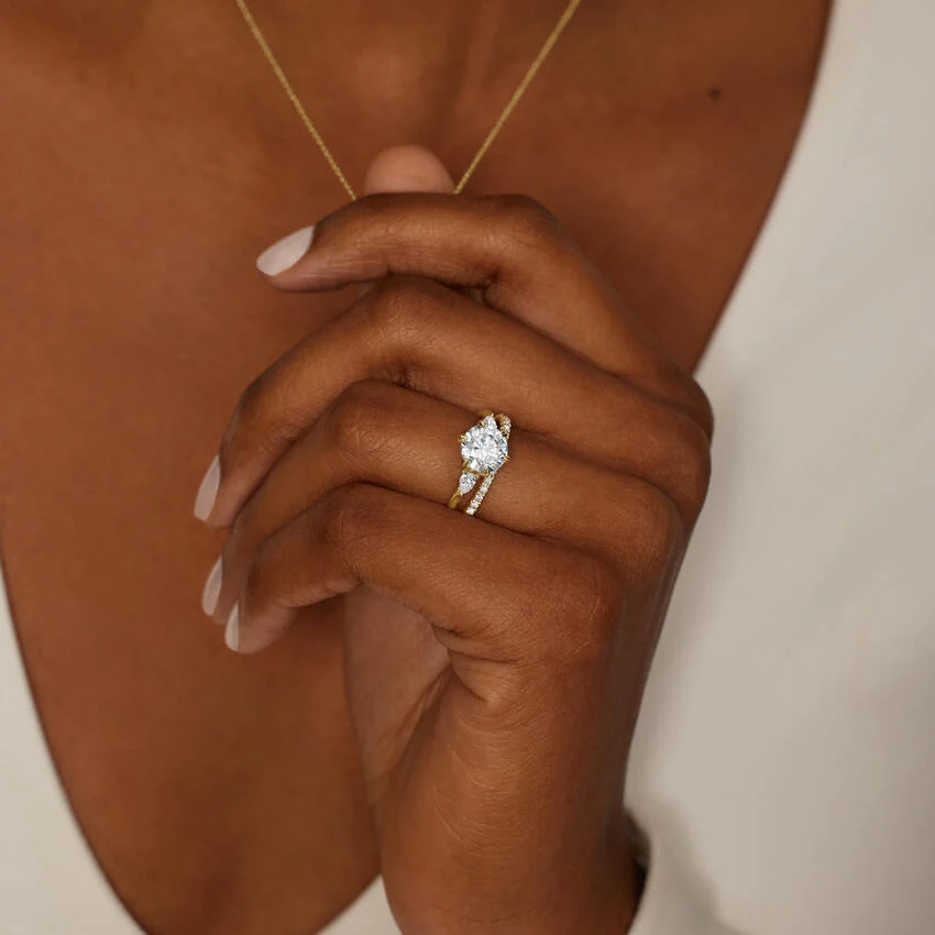 Oval Cut Diamond Engagement Ring with Marquise Side Stones, Three Stone Bridal Ring