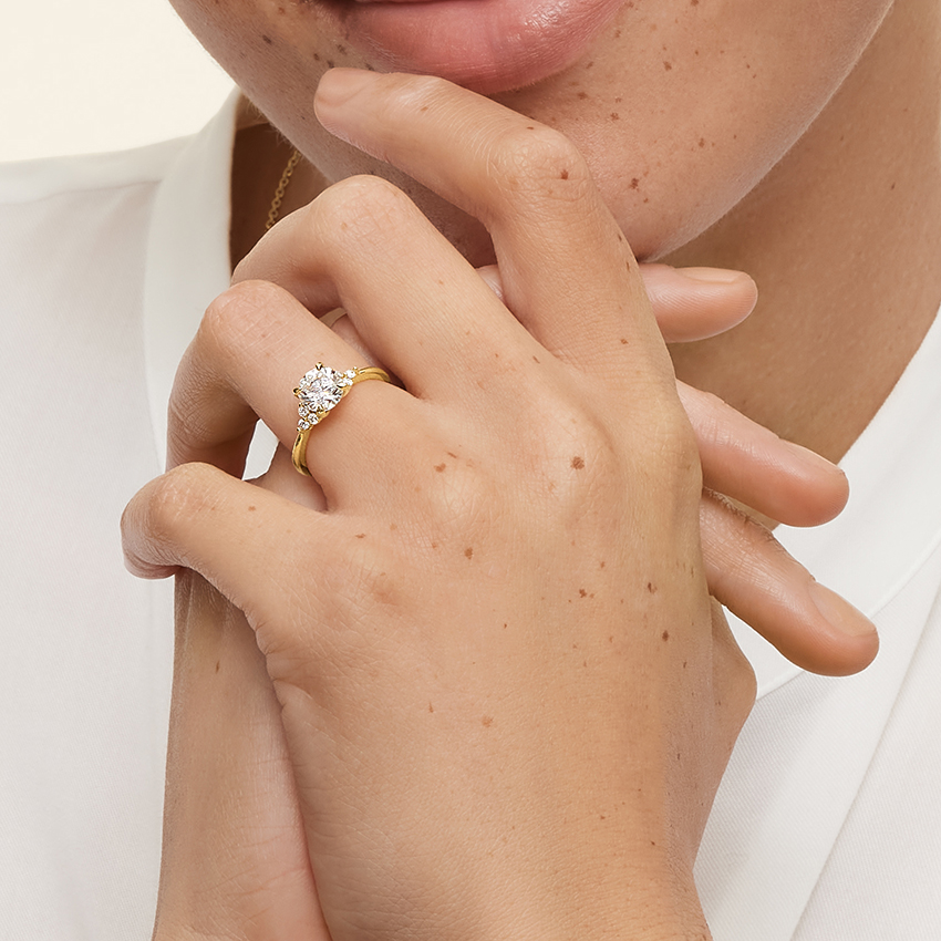Classic Round Solitaire Diamond Ring with Side Accent Stones, Minimalist Engagement Ring