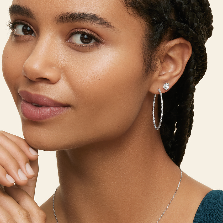 Diamond Hoop Earrings, Thin Pavé Diamond Hoops, Minimalist Gold Hoop Earrings