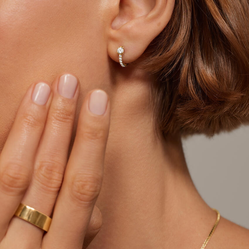 Dainty Diamond Hoop Earrings, Minimalist Pavé Huggie Hoops, Everyday Diamond Earrings