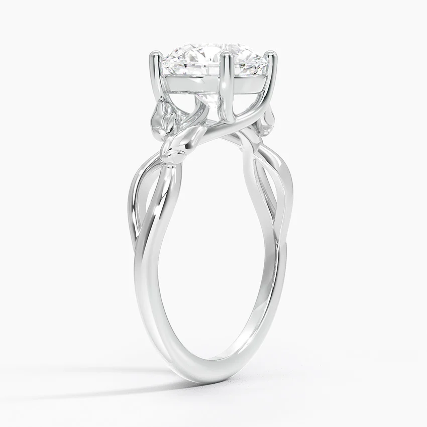 Nature-Inspired Moissanite Engagement Ring, Round Cut Solitaire Leaf Vine Ring, Unique Floral Promise Ring