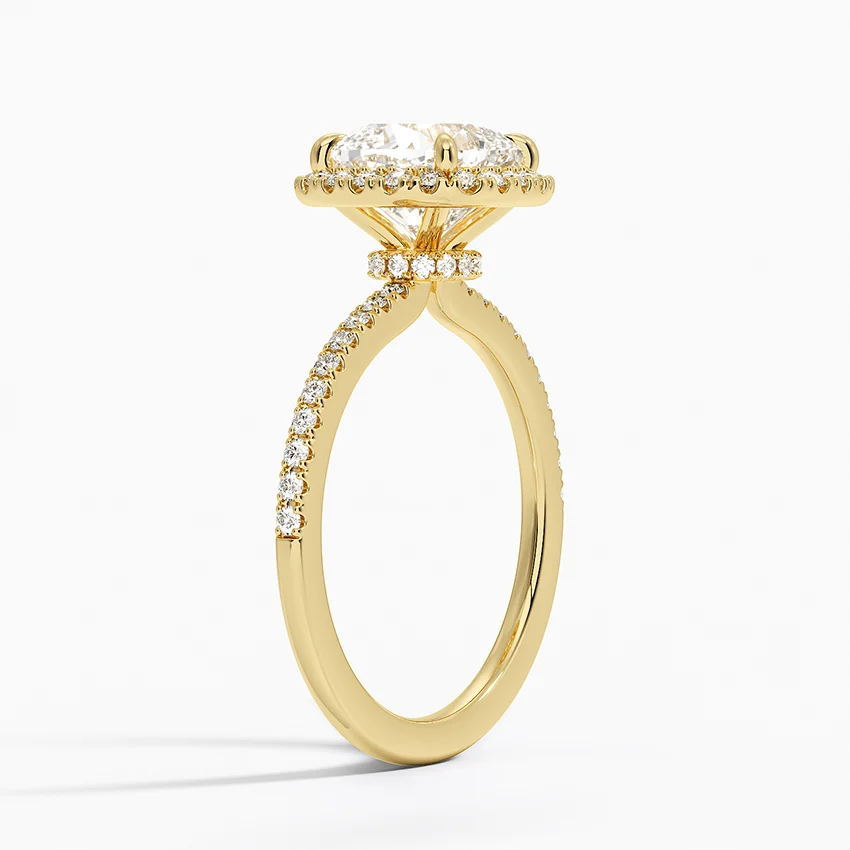 Cushion Cut Halo Diamond Engagement Ring, Pave Band Wedding Ring, Classic Bridal Ring