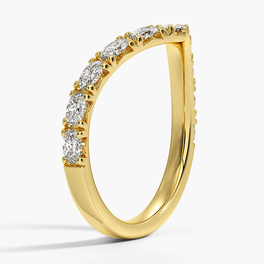 V Shape Diamond Wedding Band, Chevron Diamond Ring, Curved Stacking Ring