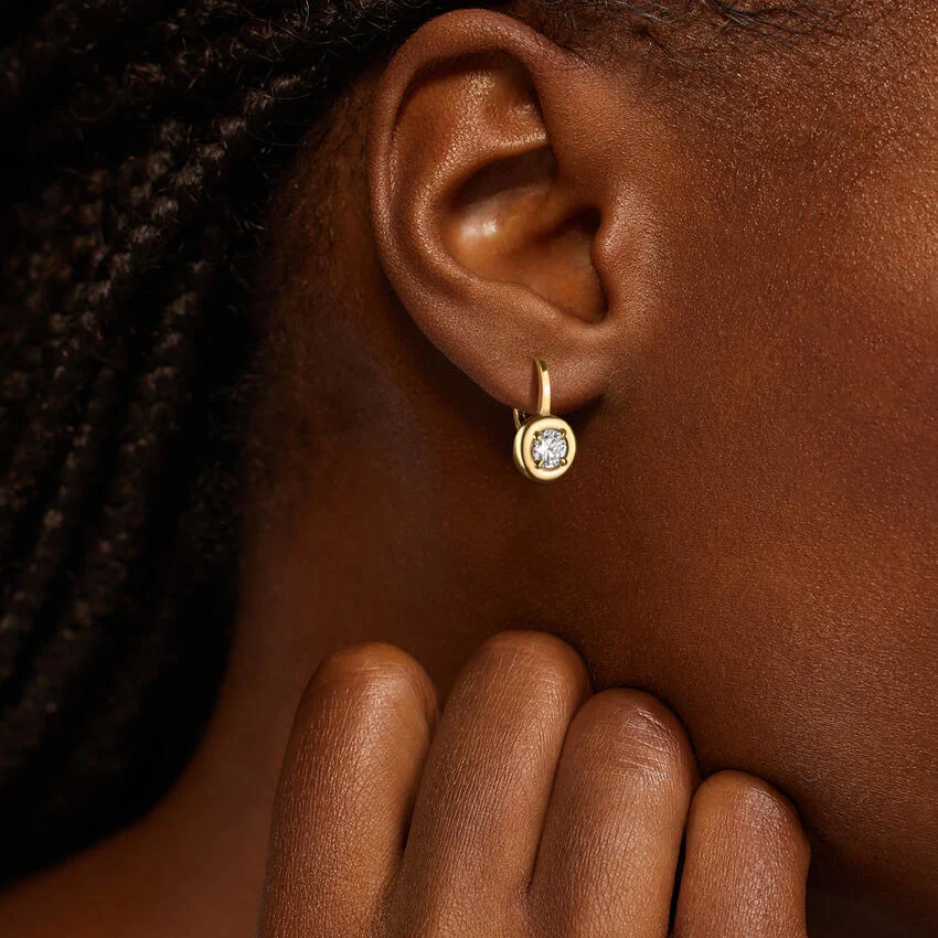 Minimalist Bezel Set Diamond Drop Earrings, Dainty Everyday Solitaire Earrings