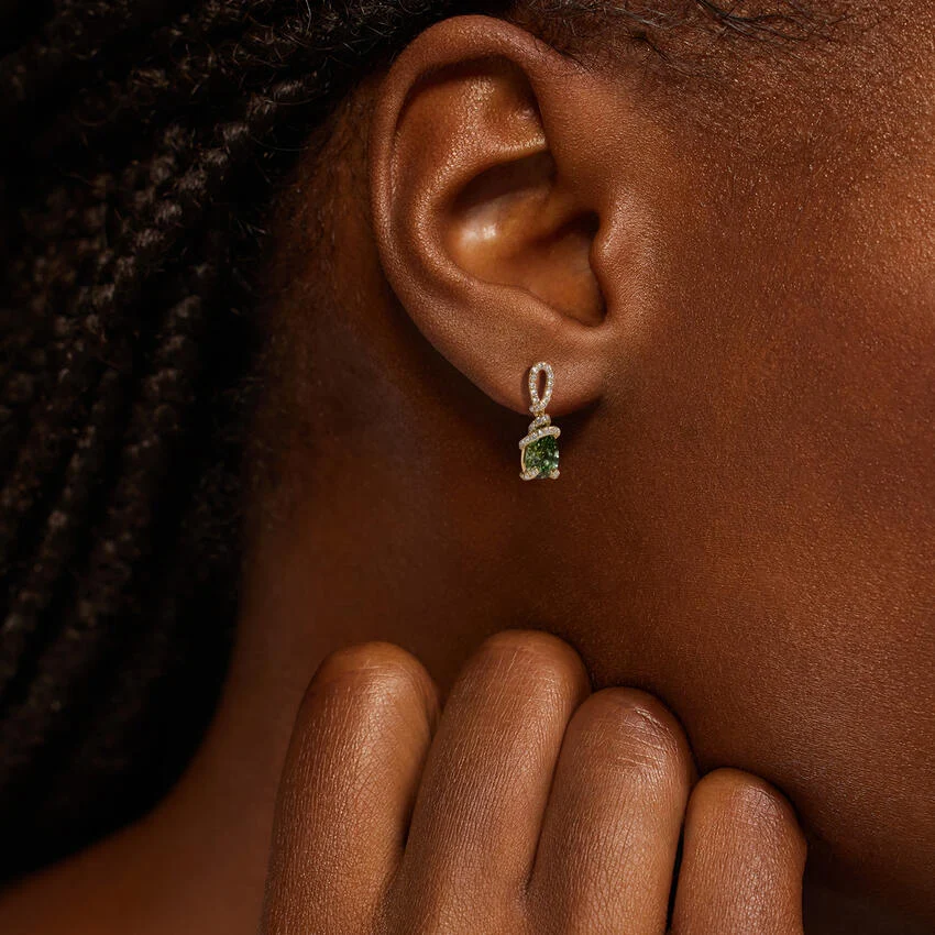 Green Gemstone Diamond Drop Earrings, Elegant Halo Dangle Earrings, Fine Jewelry Gift