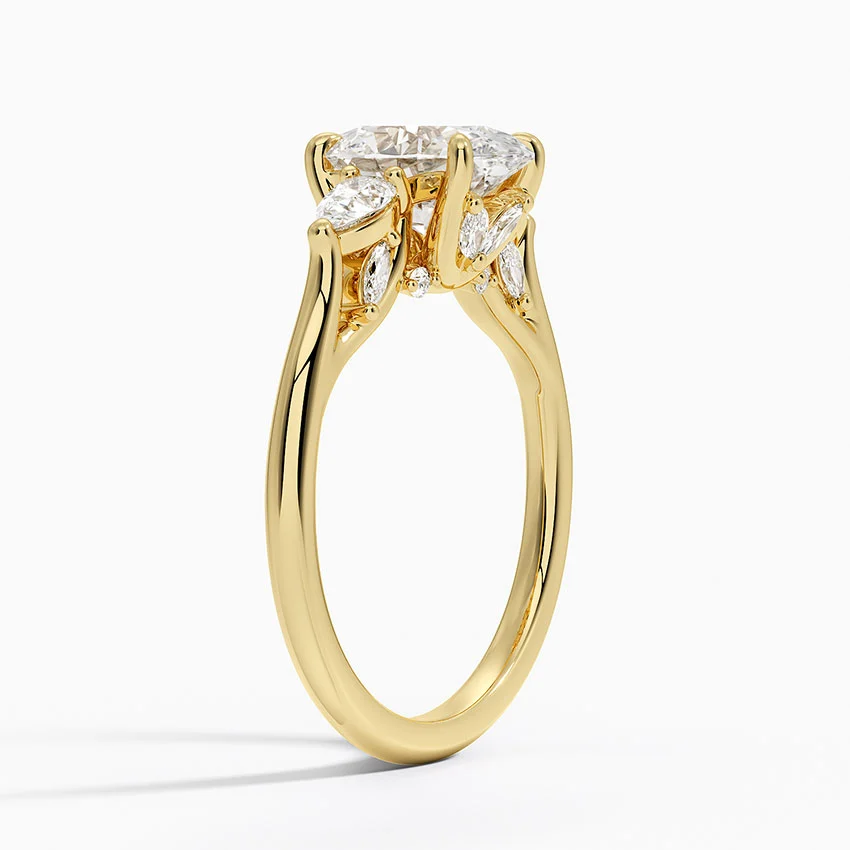 Oval Cut Diamond Three Stone Engagement Ring, Pear Side Stones Ring, Solid Gold Promise Ring